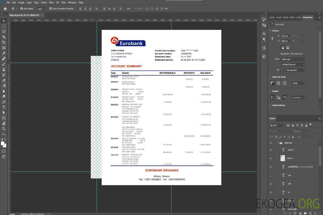 Modèle de relevé bancaire Grèce Eurobank Ergasias facile à remplir au format Excel et PDF template Modèle de relevé bancaire Grèce Eurobank Ergasias facile à remplir au format Excel et PDF template